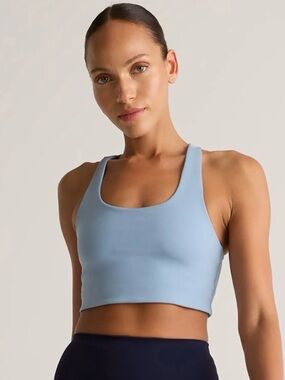 Quince Light Blue Scoop Neck Crop Sports Bra
